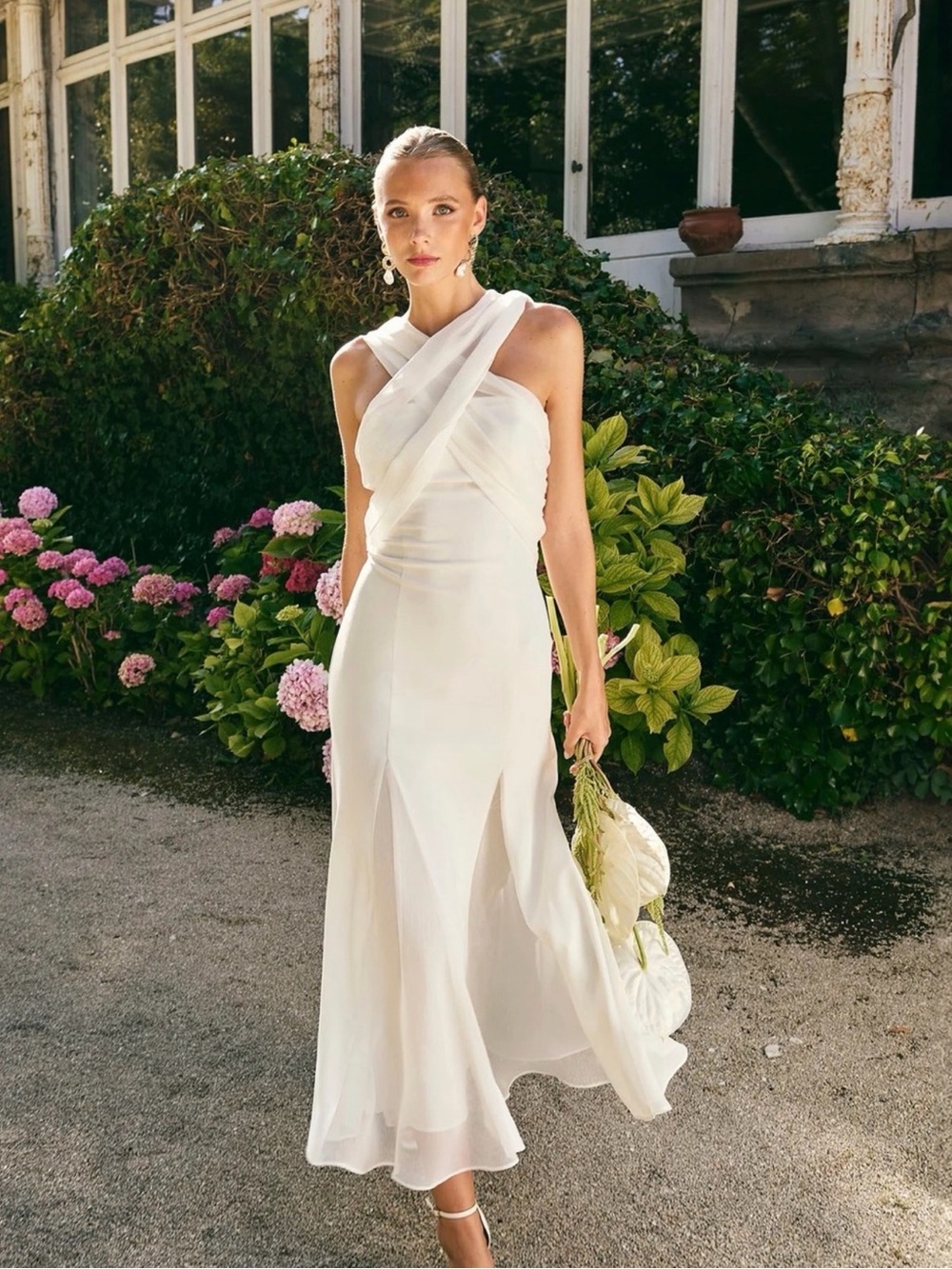 Elegant White Midi Dress - Convertible Neckline! (Lady Pipa)